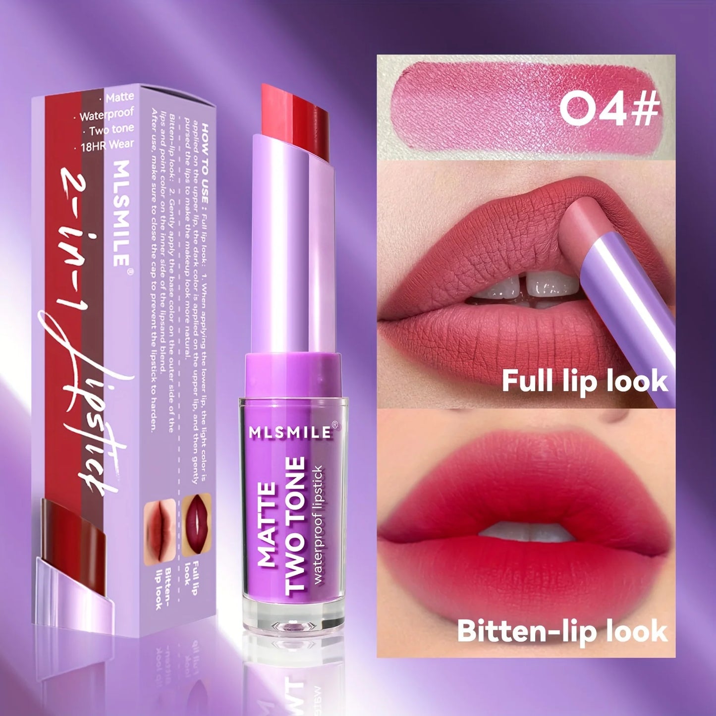 Lipstick with Two Tones, Hydrating & Shimmer Lipstick, Matte Gradient Color Long-Lasting Makeup Lipstick, Waterproof Lipstick