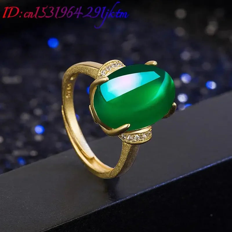 Green Natural Jade Rings Amulet Fashion Accessories Real Jewelry Gifts for Women Talismans 18K Gold Plated Charm