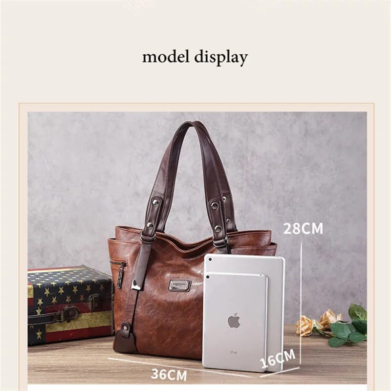 Large Handbags for Women Vintage Faux Leather Tote Bag Ladies Trend 2024 Designer Luxury Bag Black Brown Wine Red Blue Green New