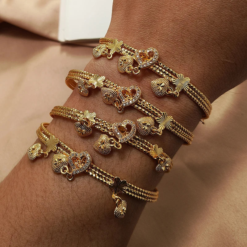 Gold Color Bangles For Women Girls Wedding Bracelet Bangles African Bridal Jewelery Bijoux Femme wedding Bangles jewelry