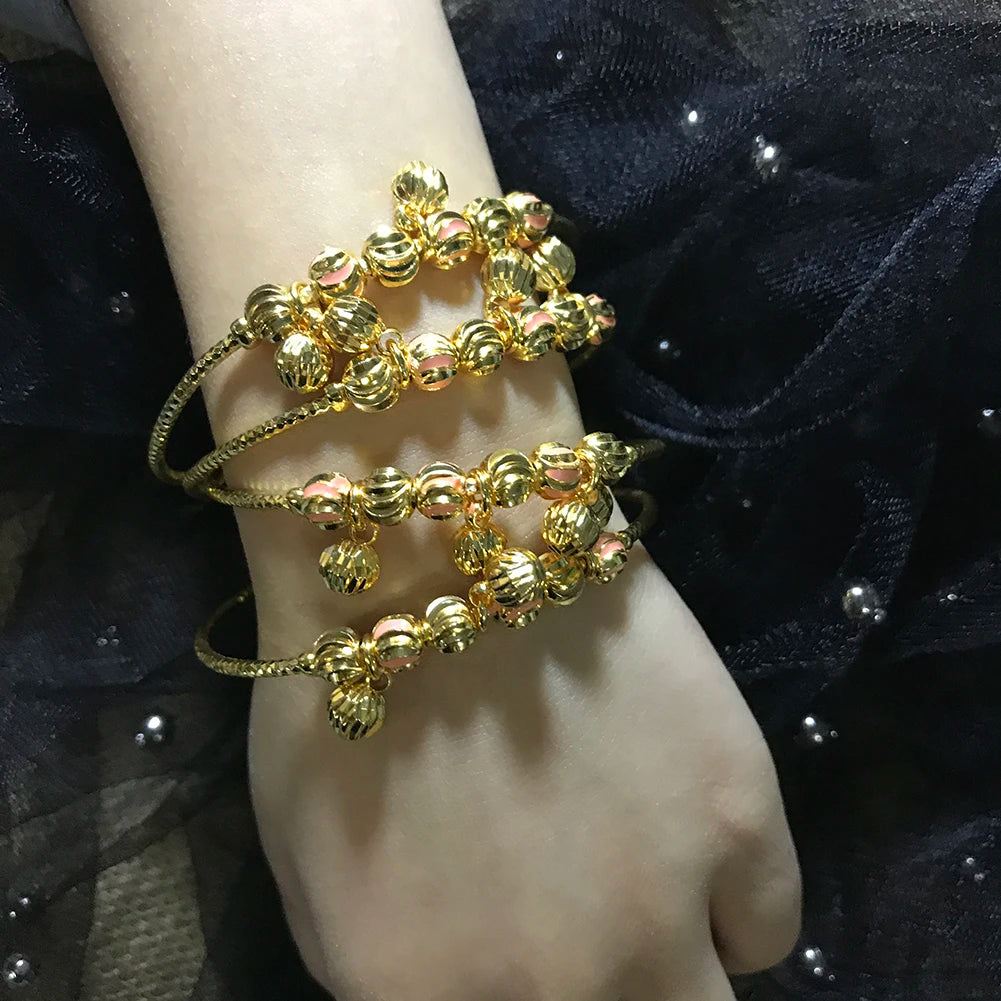 Baby Child Bangles Ethnic Dubai Gold Color Bangles Kids Bracelet Luxury Bracelet Dubai Bangles Child Jewelry Birthday Present