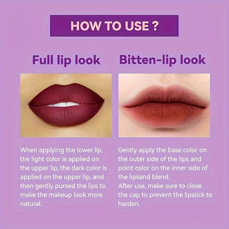 Lipstick with Two Tones, Hydrating & Shimmer Lipstick, Matte Gradient Color Long-Lasting Makeup Lipstick, Waterproof Lipstick
