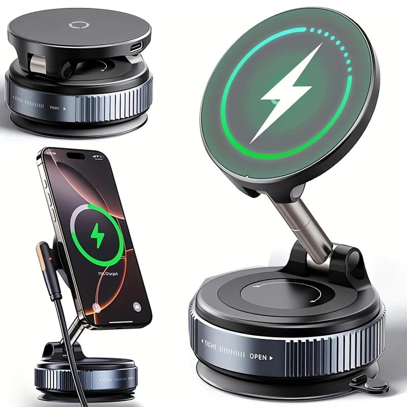 Magnetic Car Phone Holder 360° Rotation Folding With Vacuum Suction Cup For iPhone 12-16 Series Car/Gym/Driving Phone Holder