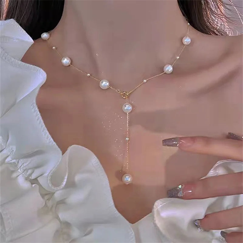 Simple Imitation Pearl Necklace Adjustable Elegant Irregular Beads New Trend Date Wedding Party Jewelry Women Girls Gift