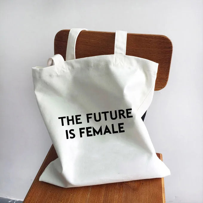 Ladies Handbags Girl Power Quotes Canvas Tote Bag Shopping Travel Women Eco Reusable Shoulder Shopper Bags High Capacity