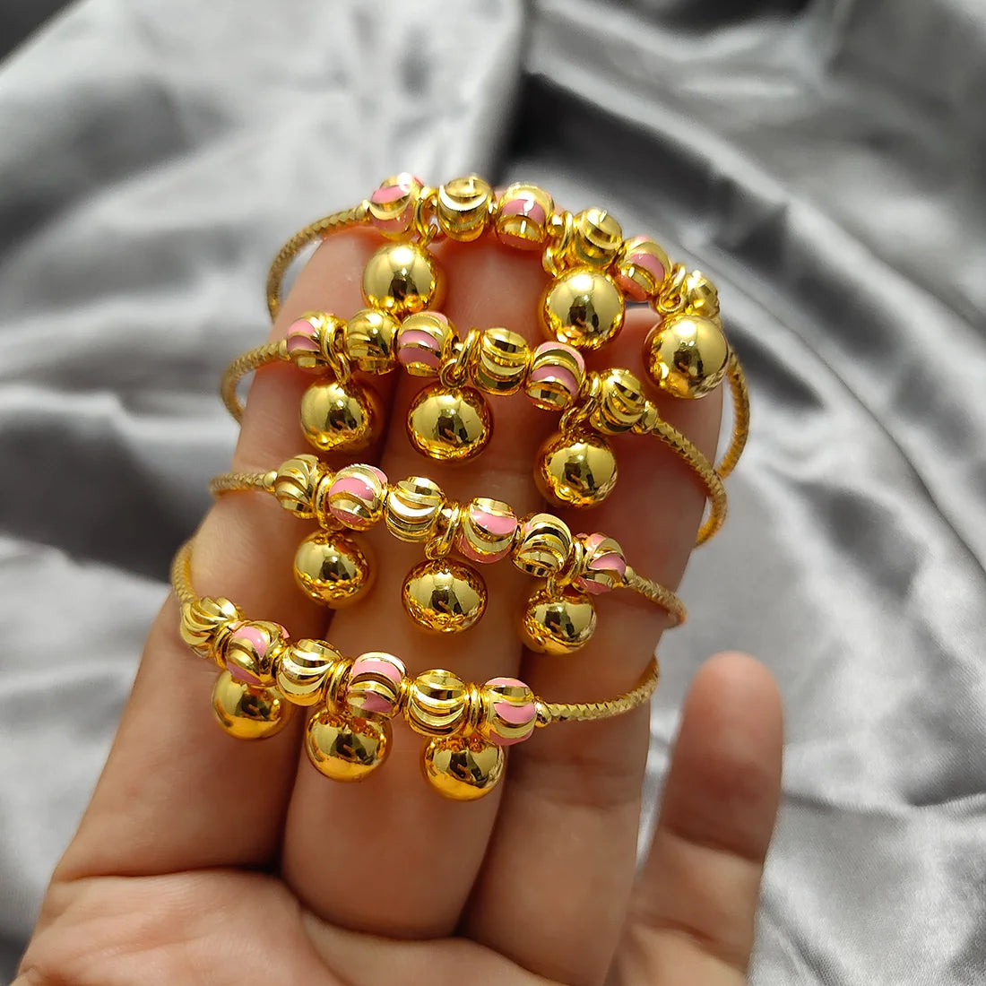 Baby Child Bangles Ethnic Dubai Gold Color Bangles Kids Bracelet Luxury Bracelet Dubai Bangles Child Jewelry Birthday Present