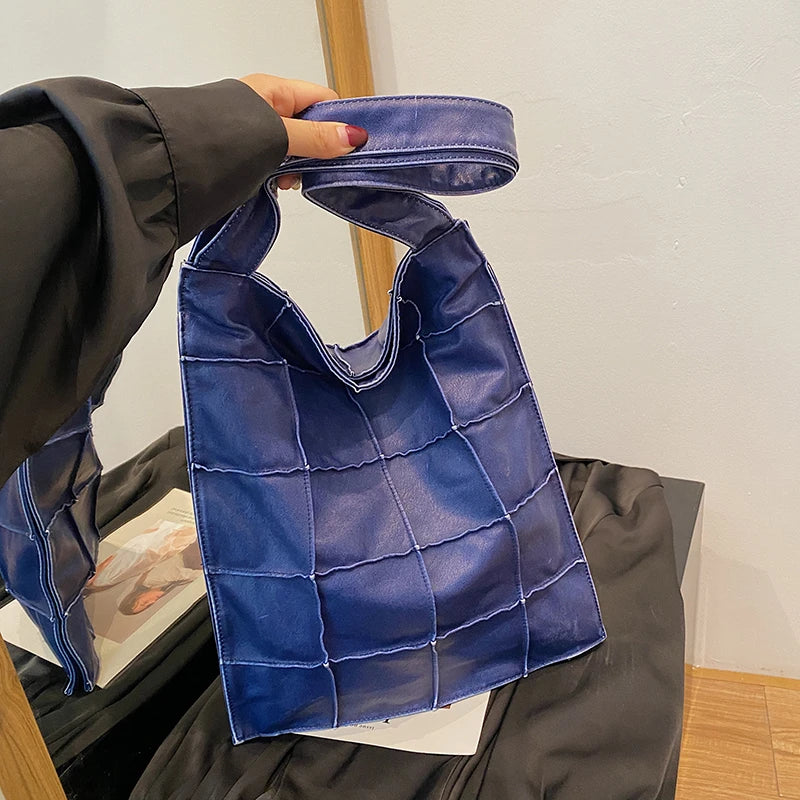 Ladies Handbag Women Vintage Bag Large Capacity Female Bag Brand Designer Plaid Shoulder Bag Soft Leather Top Handle Tote Bags