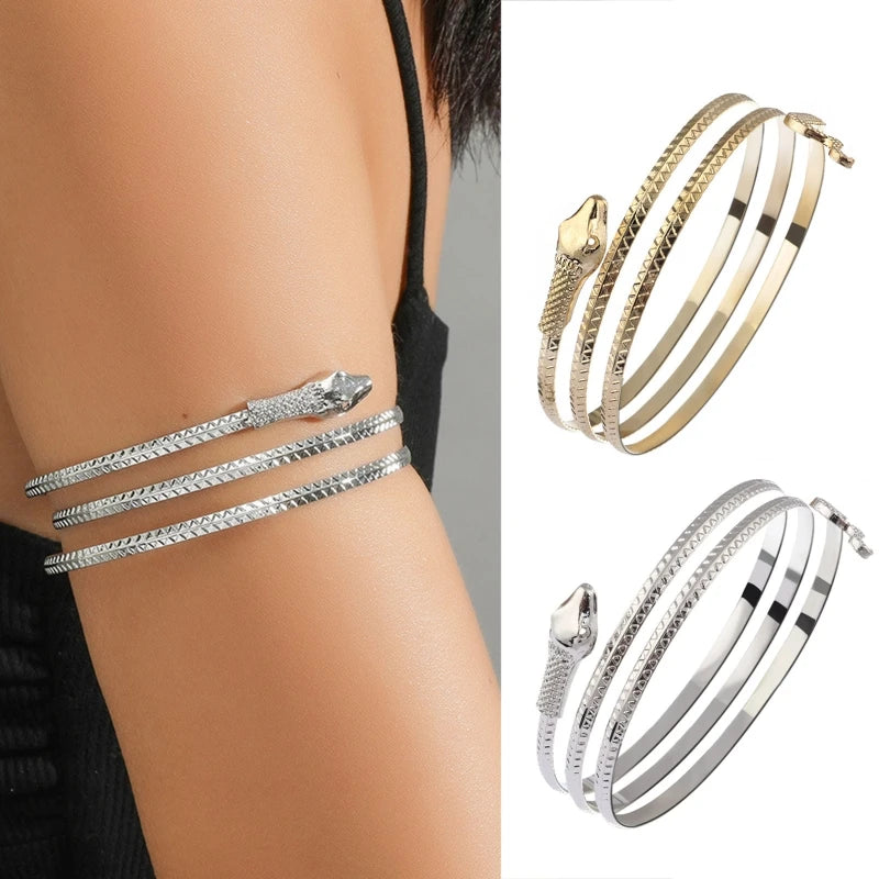 Upper Arm Bracelet Metal Coil Swirl Spiral Shape Armband Cuff Fashion Simple Arm Bangle Armlet Adjustable for Women Girl