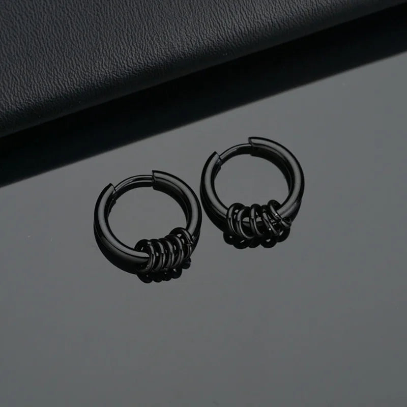 2pcs Stainless Steel Hoop Earrings For Men Small Circle Metal Ball Anti-allergic Ear Buckle Rock Hip Hop Artificial Jewelry