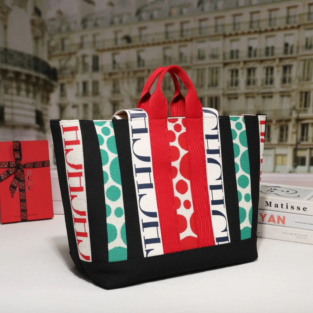 CH Classic Ladies Crossbody Bag Large Capacity Commuter Style Ladies Tote Bag Simple Stripe Design Ladies Shoulder Bag Letters