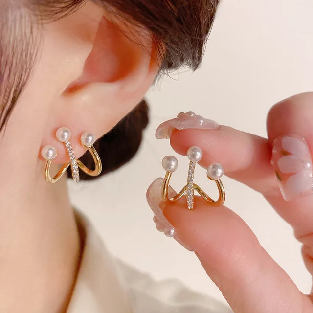 Upscale 14k Gold Jewelry Real Gold Earrings Zircon Pearl Twist Luxury Stud Earrings for Women Brincos Pendientes Bijoux