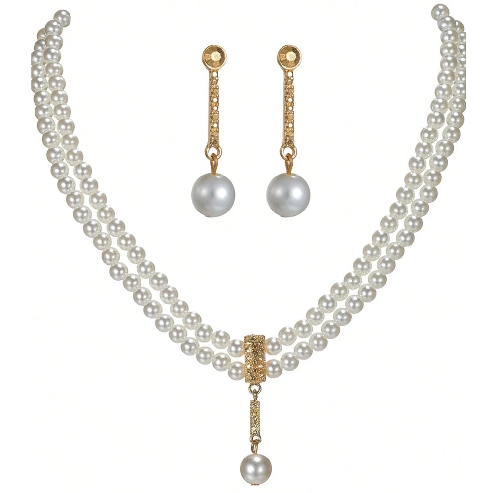 New Fashionable Bridal Jewelry Set Elegant Handmade Imitation Pearl Beaded Necklace And Earrings For Women Wedding Accessories