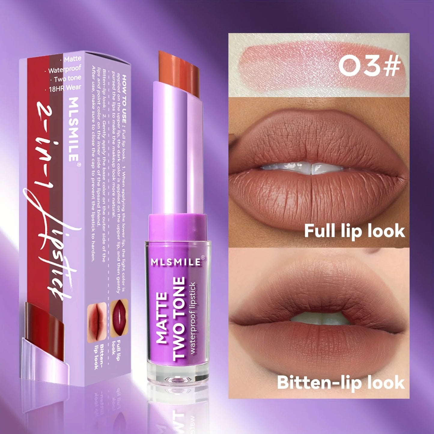 Lipstick with Two Tones, Hydrating & Shimmer Lipstick, Matte Gradient Color Long-Lasting Makeup Lipstick, Waterproof Lipstick