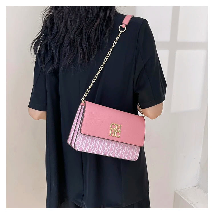 CH Multi Embossed Ladies Handbag Classic Ladies Crossbody Bag Ladies Shoulder Bag Fashion Luxury Brand Pure Color Design