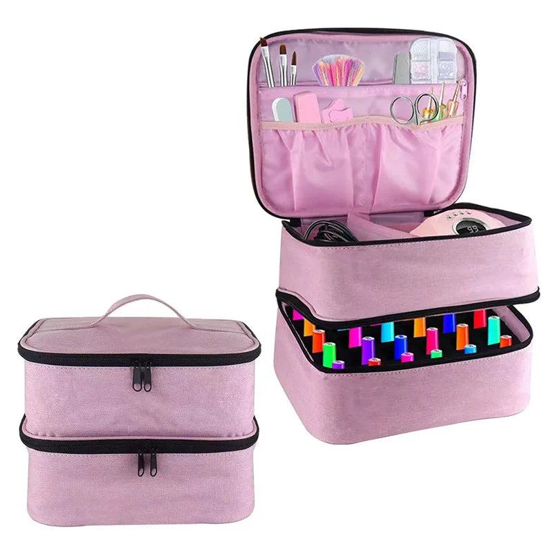 1PC 30 Bottles Pink Nail Dryer Organizer Box Nail Polish Storage Bag Essential Oil Case Cosmetic Handbag Nailpolish Organizer