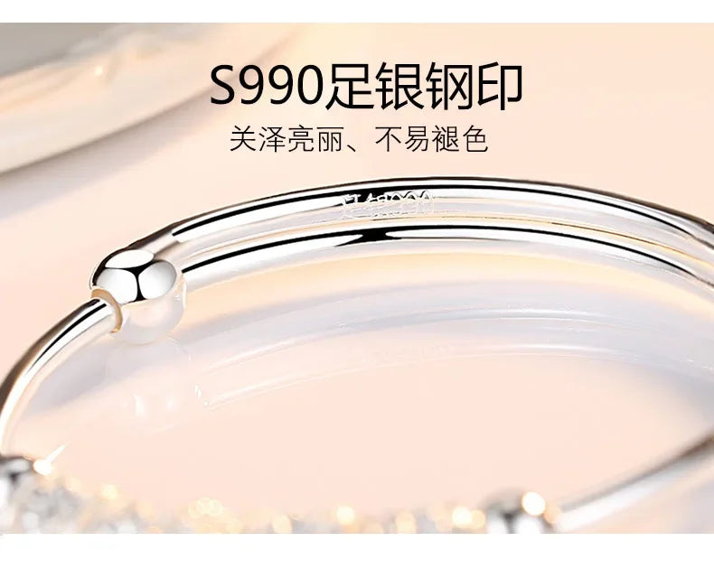 2024 Fashion Women Jewelry Gift Charm Artificial Stone Bangle Cuff Bracelet Ball Bell Pendants Sliver 925 Sterling Silver