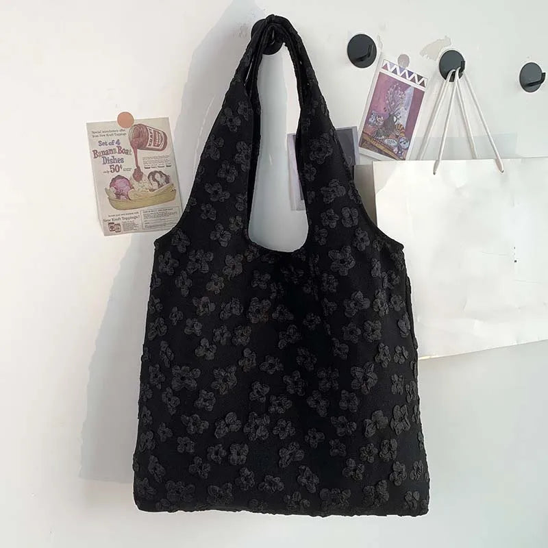 Ladies Vest Lace Canvas Bag Design Tote Bag Simple Fairy Flower Lace Shoulder Bag Tote Bag Capacity Ladies Shopping Bag