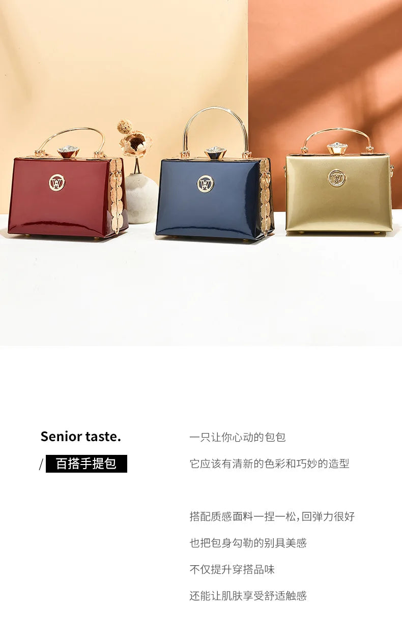 Quality Luxury Lady Messenger Bag Diamond Ladies Handbags Patent Leather Ladies Shoulder Bag Ladies Clutches Wedding Party Bags