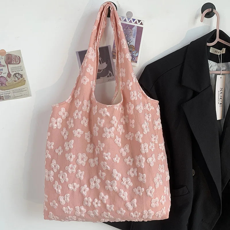 Ladies Vest Lace Canvas Bag Design Tote Bag Simple Fairy Flower Lace Shoulder Bag Tote Bag Capacity Ladies Shopping Bag