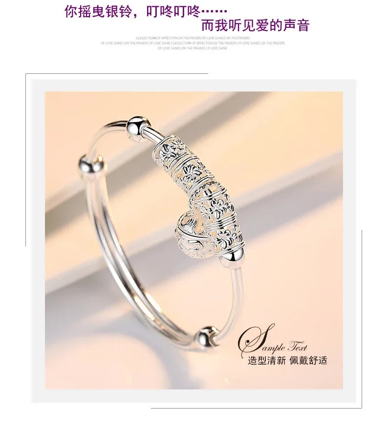 2024 Fashion Women Jewelry Gift Charm Artificial Stone Bangle Cuff Bracelet Ball Bell Pendants Sliver 925 Sterling Silver