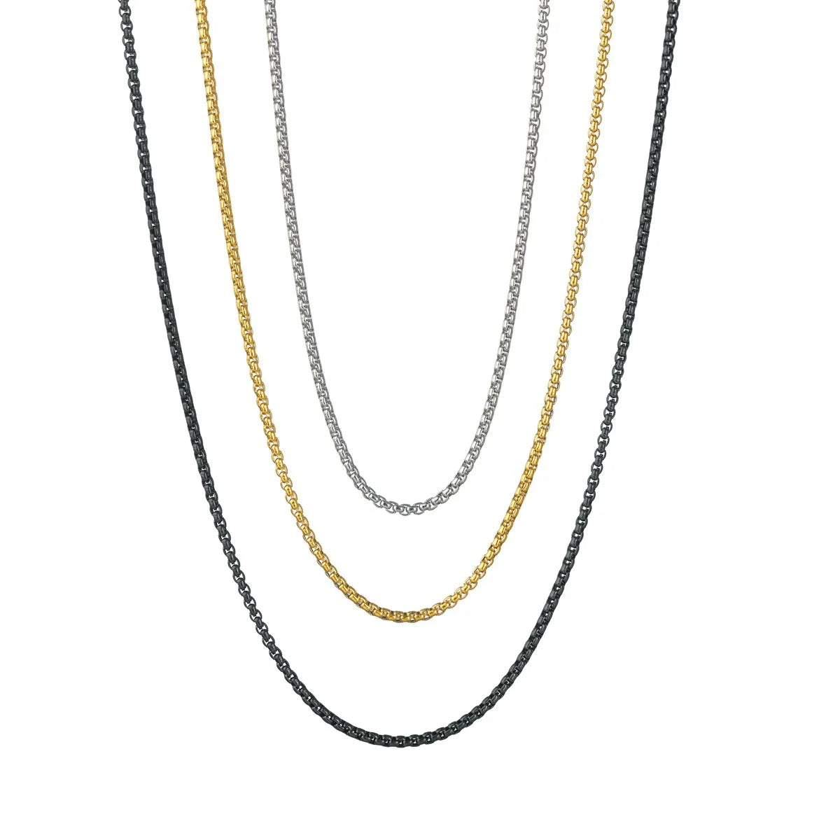 1pc Men's Stainless Steel Box Link Chain Necklace Artificial Jewelry Accessories 2.0mmLength 60CM
