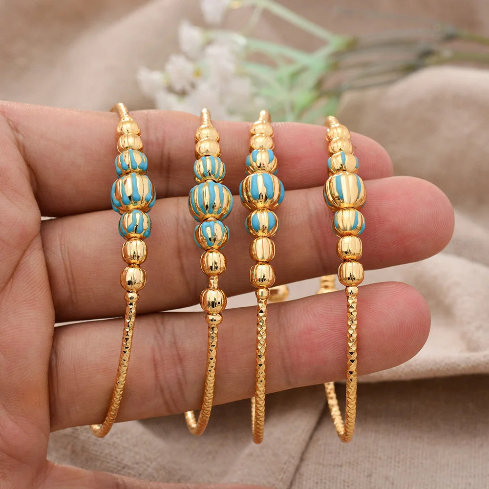 Baby Child Bangles Ethnic Dubai Gold Color Bangles Kids Bracelet Luxury Bracelet Dubai Bangles Child Jewelry Birthday Present