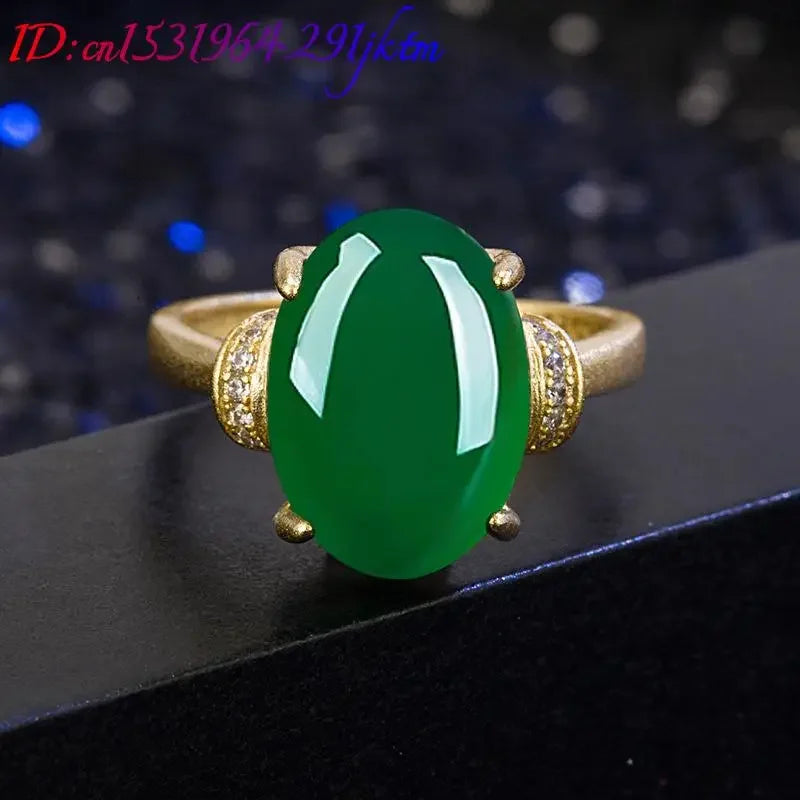 Green Natural Jade Rings Amulet Fashion Accessories Real Jewelry Gifts for Women Talismans 18K Gold Plated Charm