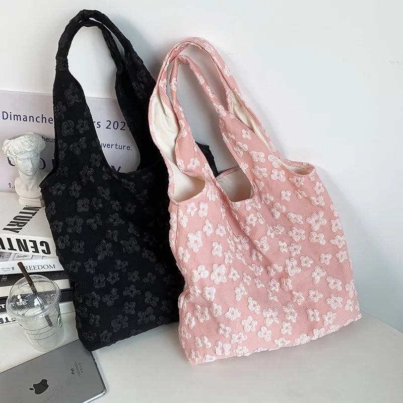 Ladies Vest Lace Canvas Bag Design Tote Bag Simple Fairy Flower Lace Shoulder Bag Tote Bag Capacity Ladies Shopping Bag