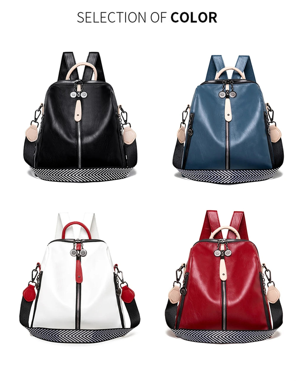 Panelled High Quality Leather Ladies Backpack Multifunctional Double Zipper Ladies Travel Backpack Fashion Ladies Shoulder Bag