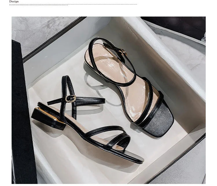 Sandals Ladies Square Heel Elegant Summer Slippers Gladiator Leather Ladies Slippers Fashion Ladies Sandals