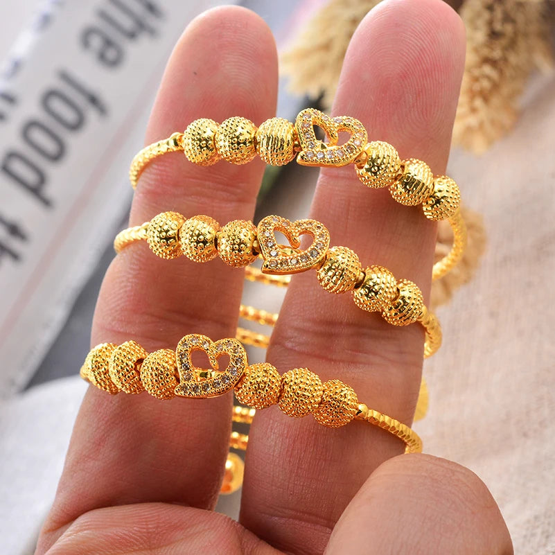 24K 4pcs Ethnic Gold Color Dubai Bangles Kids Bracelet Luxury Bracelet Dubai Bangles Child Jewelry Birthday Present