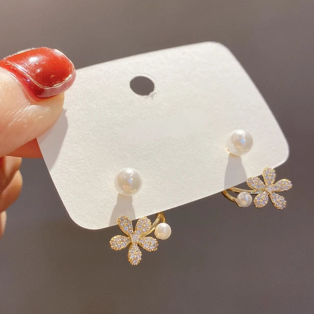 Upscale 14k Gold Jewelry Real Gold Earrings Zircon Pearl Twist Luxury Stud Earrings for Women Brincos Pendientes Bijoux