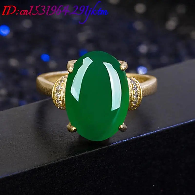 Green Natural Jade Rings Amulet Fashion Accessories Real Jewelry Gifts for Women Talismans 18K Gold Plated Charm