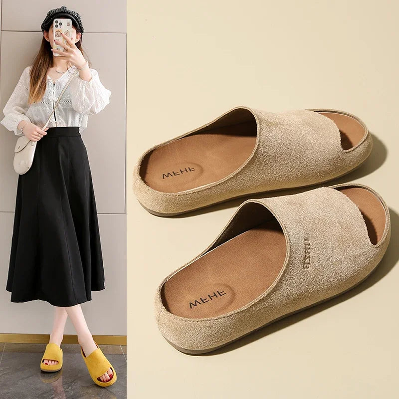 Women's Slides Plat Slippers Casual Closed Toe Round Toe Suede Clog Sandals Autumn New Retro Solid Color Fashion Shoes Slippers