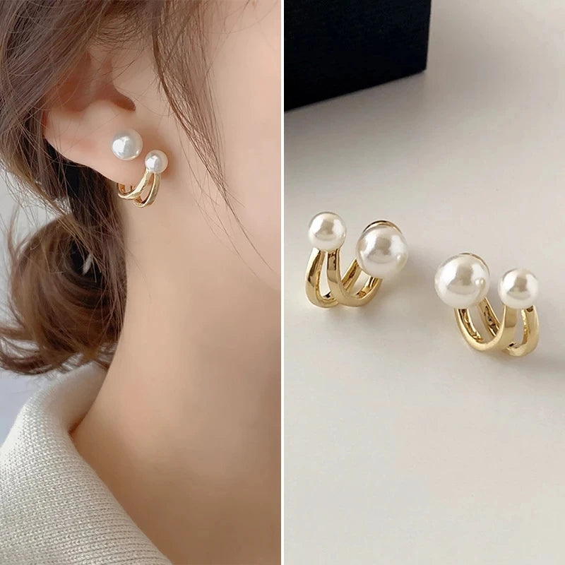 Upscale 14k Gold Jewelry Real Gold Earrings Zircon Pearl Twist Luxury Stud Earrings for Women Brincos Pendientes Bijoux