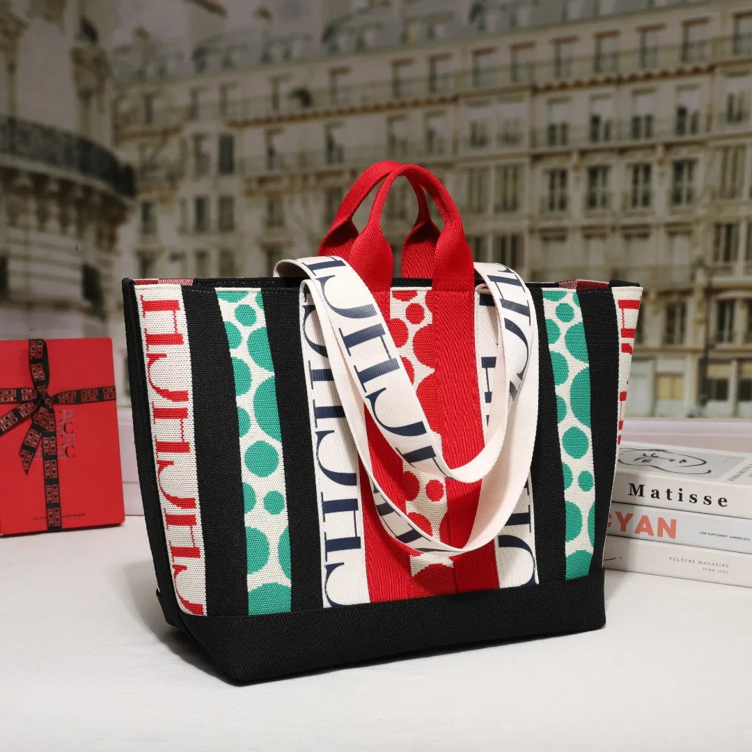 CH Classic Ladies Crossbody Bag Large Capacity Commuter Style Ladies Tote Bag Simple Stripe Design Ladies Shoulder Bag Letters