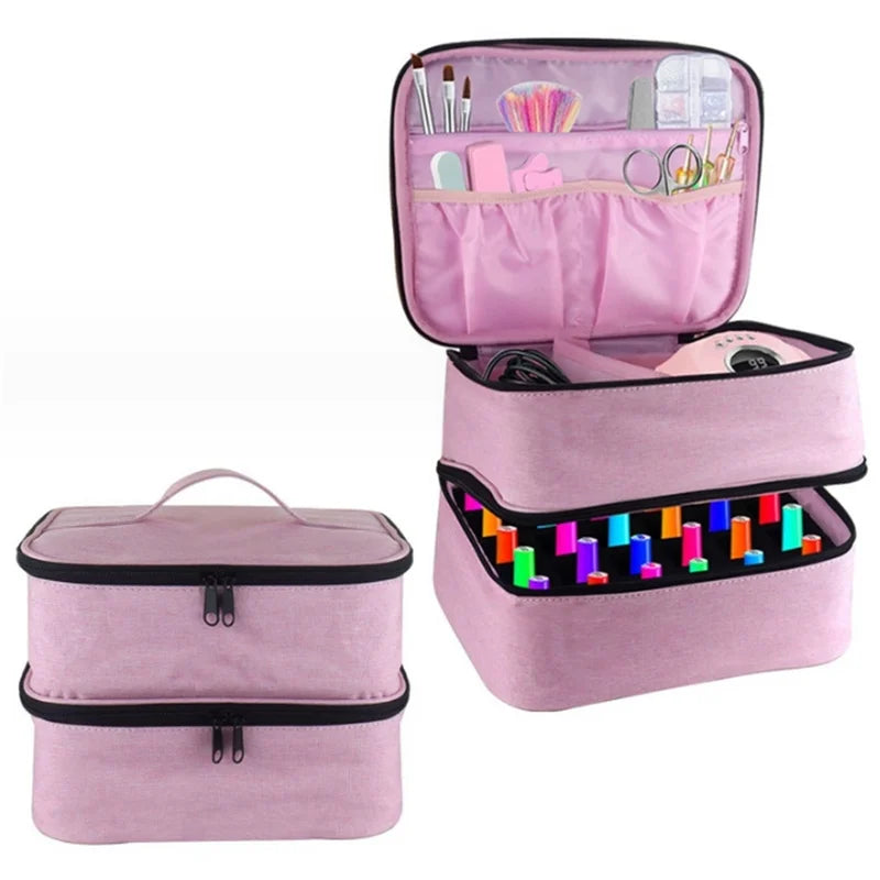 Portable 30 Bottles Nail Dryer Organizer Box Essential Oil Case Handbag Nail Polish Storage Bag Cosmetic Nailpolish Organizer