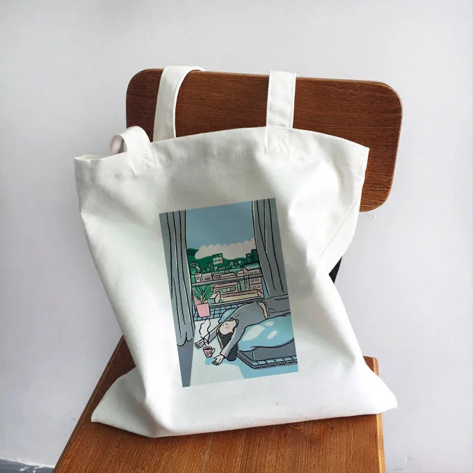 Ladies Handbags Girl Power Quotes Canvas Tote Bag Shopping Travel Women Eco Reusable Shoulder Shopper Bags High Capacity