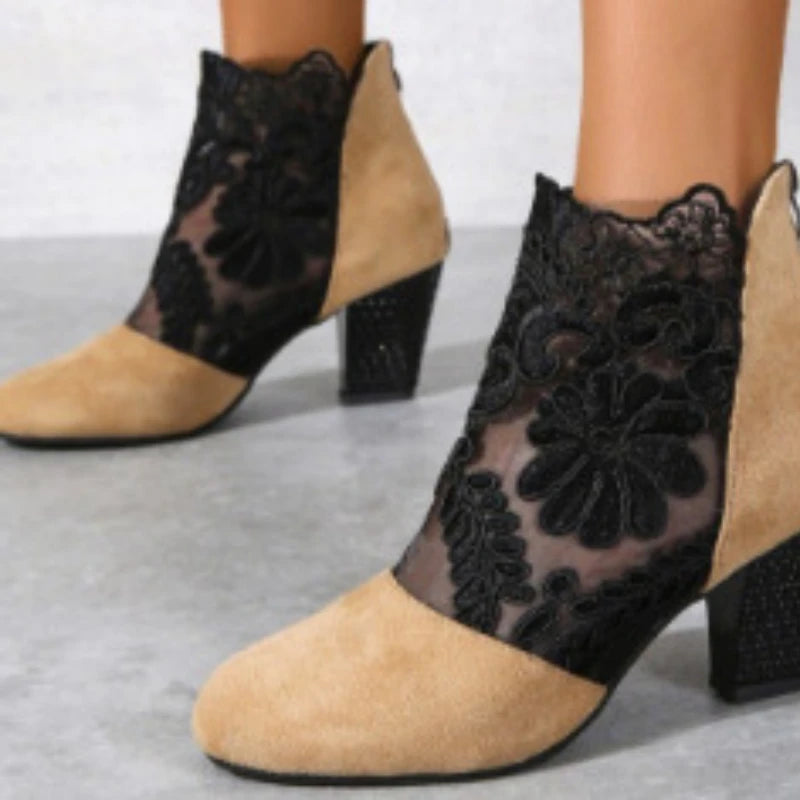 Women's Lace Heeled Shoes Fashion Ladies Roman Sandals Breathable Ladies Shoes Elegant Ladies Pumps New Mesh Sandalias De Tacón