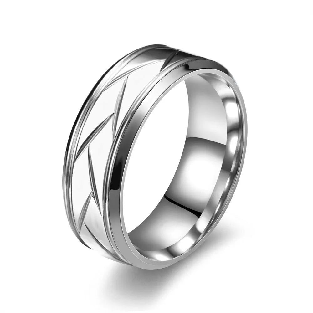 Fashion Stainless Steel Black Ring Stylish Simple Men's Black Wire Groove Tire Ring Artificial Jewelry Lover Gift