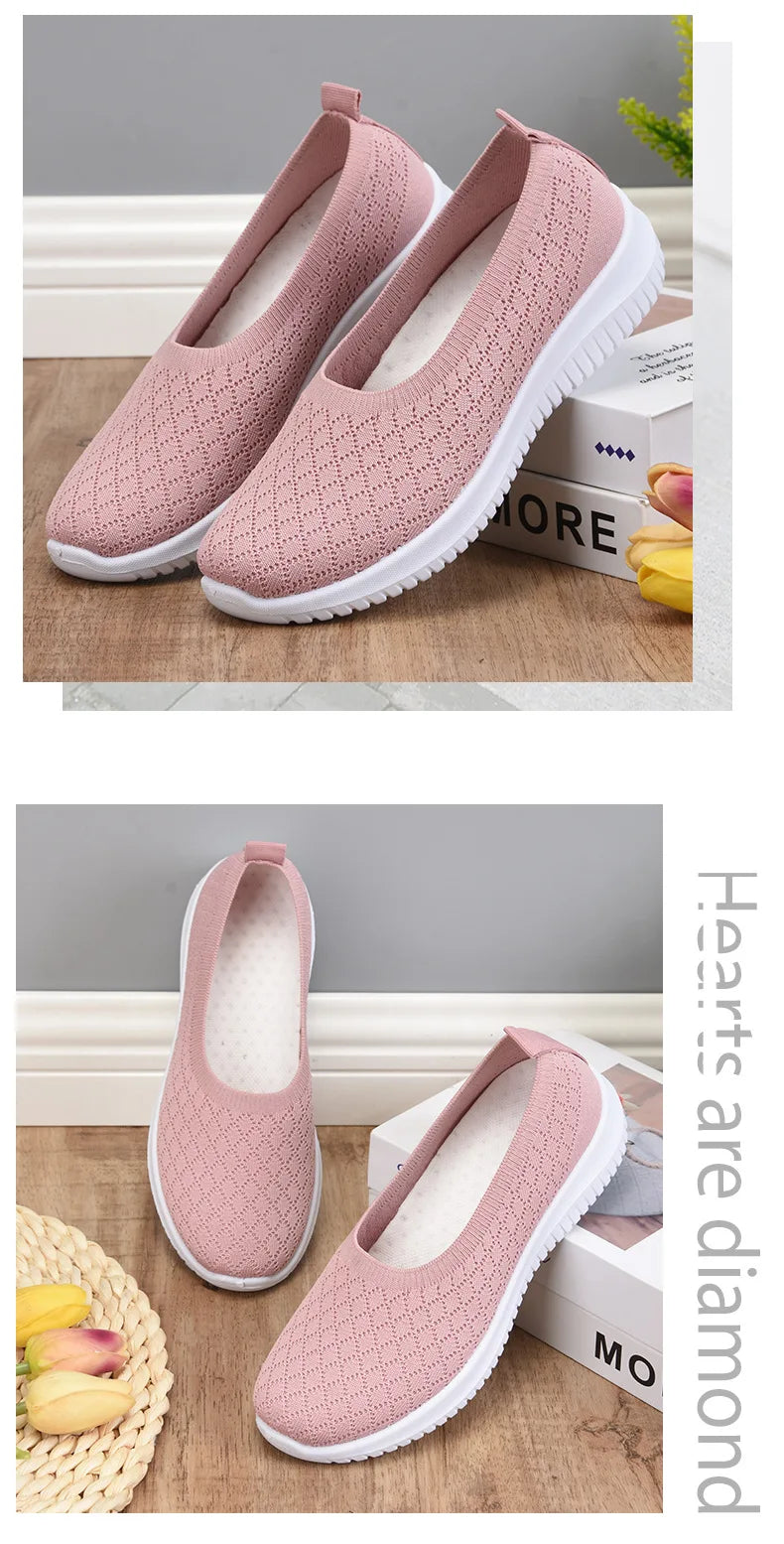 Ladies Summer Comfortable Plus Size Ladies Mesh BreathableSports Socks Ladies Light Casual Sports Shoes Flat Ladies Loafers