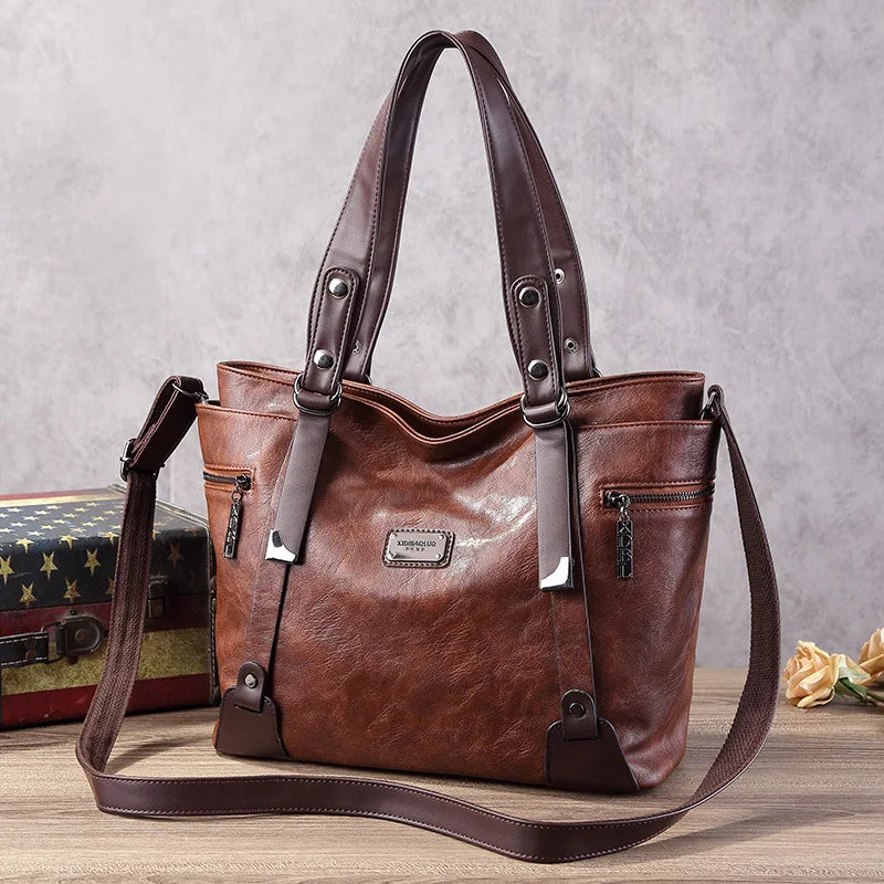 Large Handbags for Women Vintage Faux Leather Tote Bag Ladies Trend 2024 Designer Luxury Bag Black Brown Wine Red Blue Green New