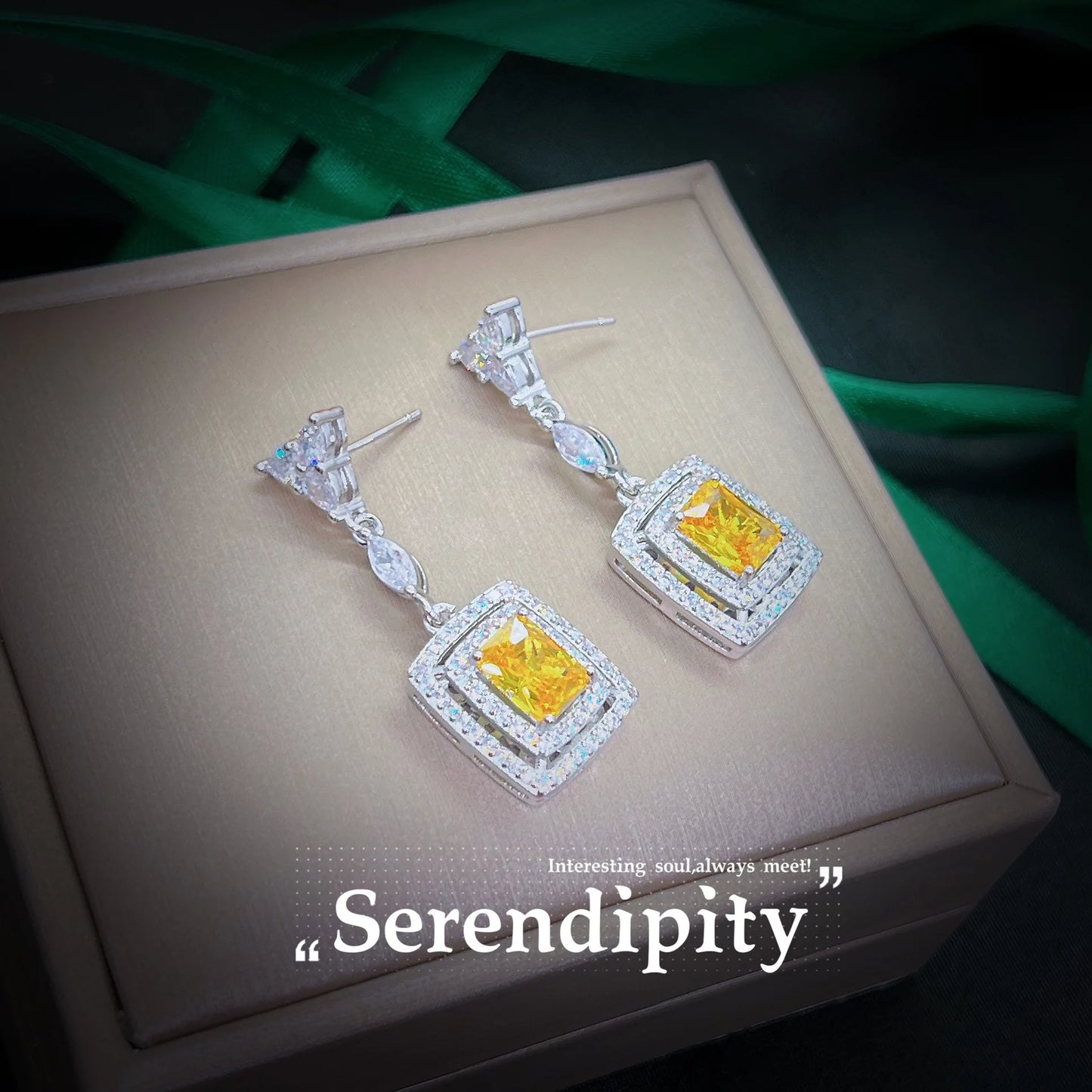 Silver Color Women Jewelry Sets Imitated Diamond Yellow AAAAA Shiny Zircon Pendant Necklaces Rings Earrings Women's Bridal Set