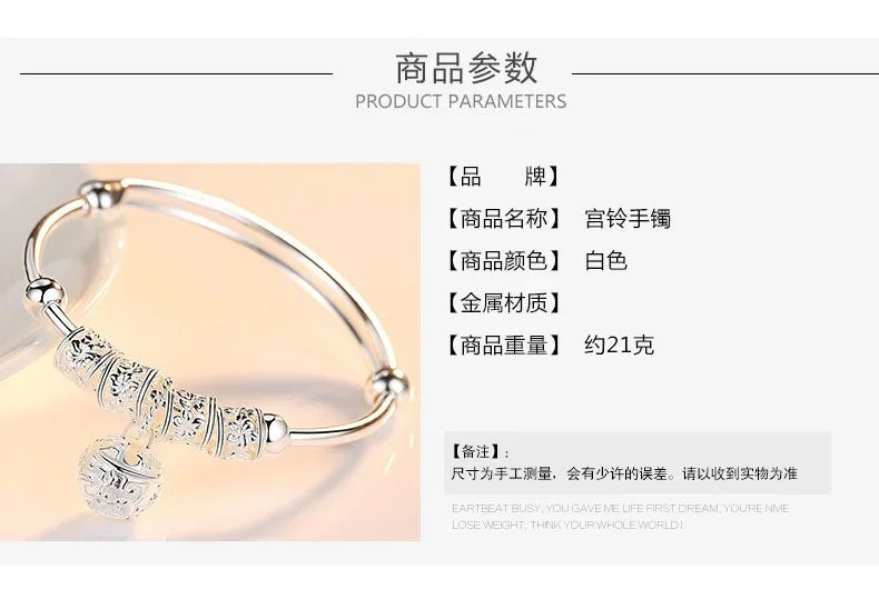 2024 Fashion Women Jewelry Gift Charm Artificial Stone Bangle Cuff Bracelet Ball Bell Pendants Sliver 925 Sterling Silver