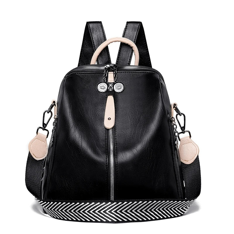 Panelled High Quality Leather Ladies Backpack Multifunctional Double Zipper Ladies Travel Backpack Fashion Ladies Shoulder Bag