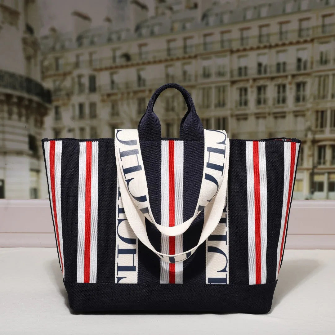 CH Classic Ladies Crossbody Bag Large Capacity Commuter Style Ladies Tote Bag Simple Stripe Design Ladies Shoulder Bag Letters