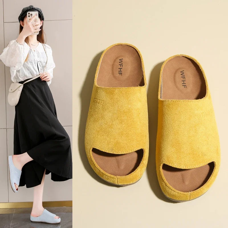 Women's Slides Plat Slippers Casual Closed Toe Round Toe Suede Clog Sandals Autumn New Retro Solid Color Fashion Shoes Slippers