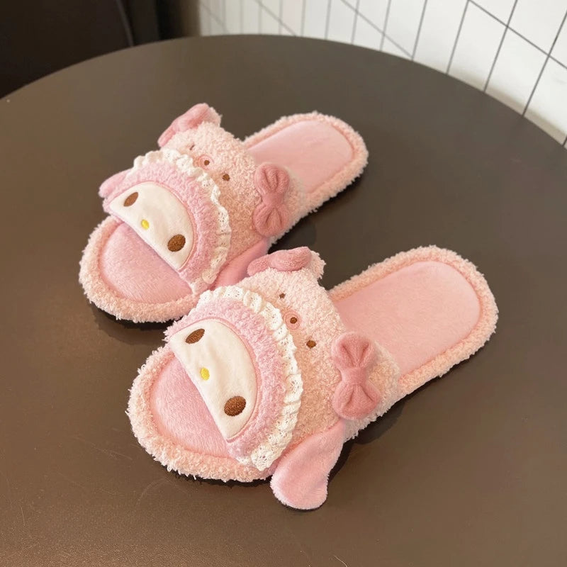 Sanrio Lovely Anime Slippers Kuromi My Melody Pom Pom Purin Cinnamoroll Indoor Home Shoes Cartoon Women Girl Slippers Flat