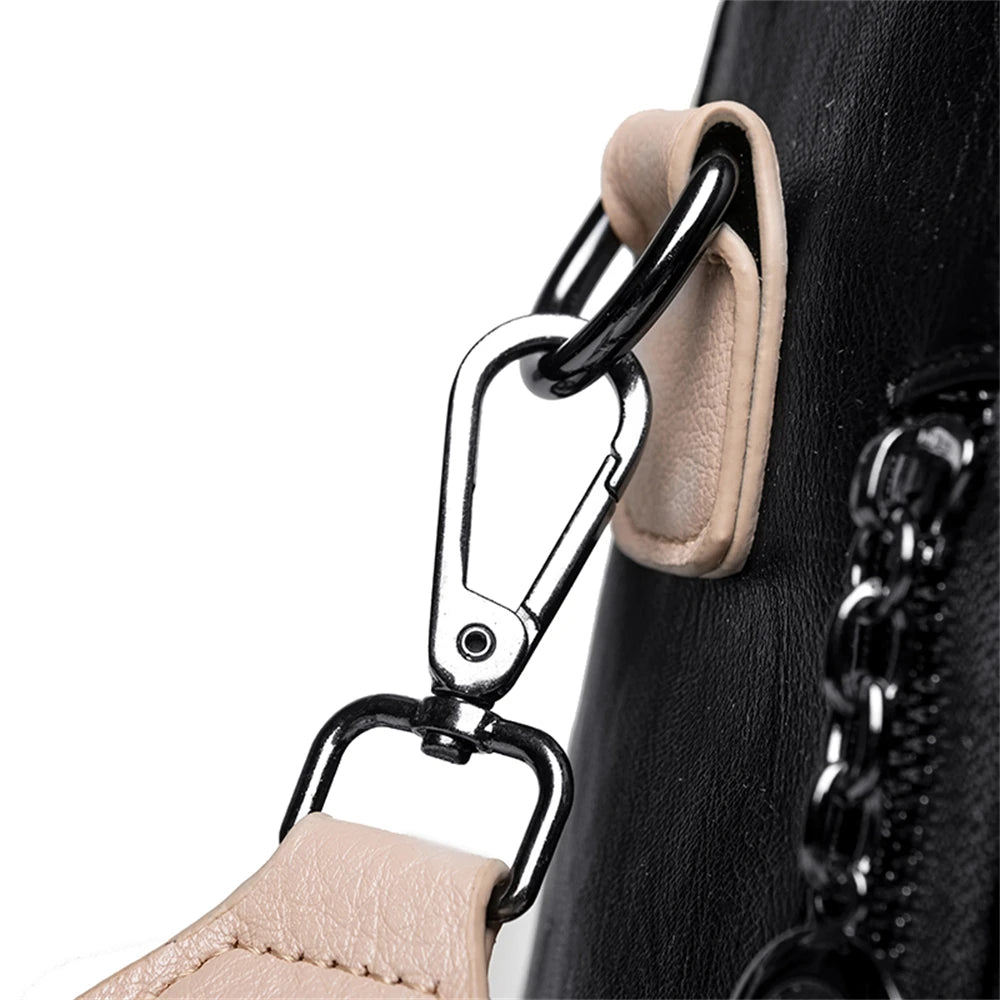 Panelled High Quality Leather Ladies Backpack Multifunctional Double Zipper Ladies Travel Backpack Fashion Ladies Shoulder Bag