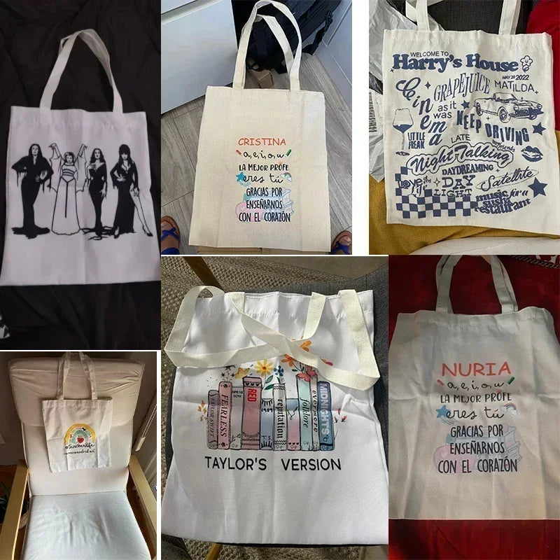 Ladies Handbags Girl Power Quotes Canvas Tote Bag Shopping Travel Women Eco Reusable Shoulder Shopper Bags High Capacity